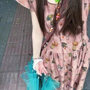 Mushroom Print Dress with Buttons